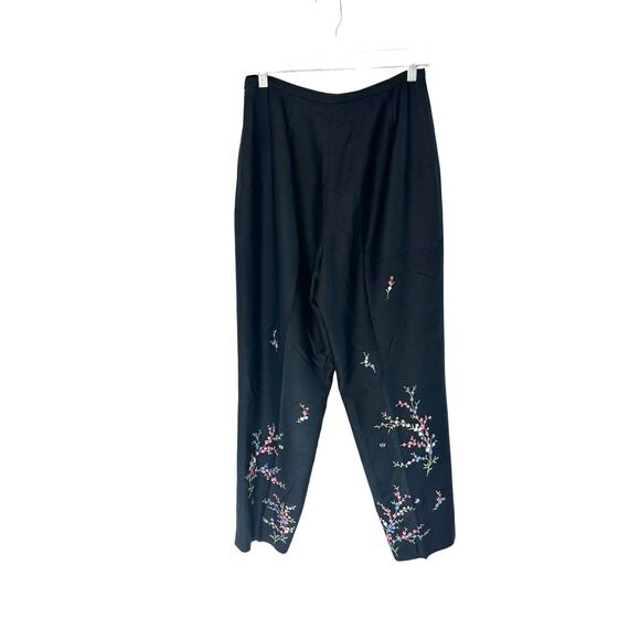 Talbots Trouser Pants Black Embroidered Floral Print Silk Mature Dressy Size 8‎ - Picture 8 of 12